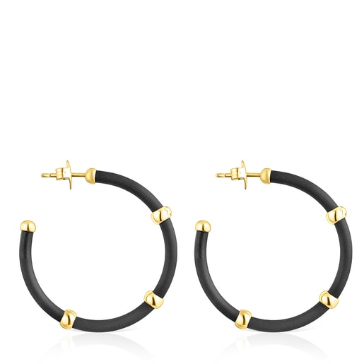 Boucles d’oreilles anneau St. Tropez Caucho avec argent vermeil de couleur noire