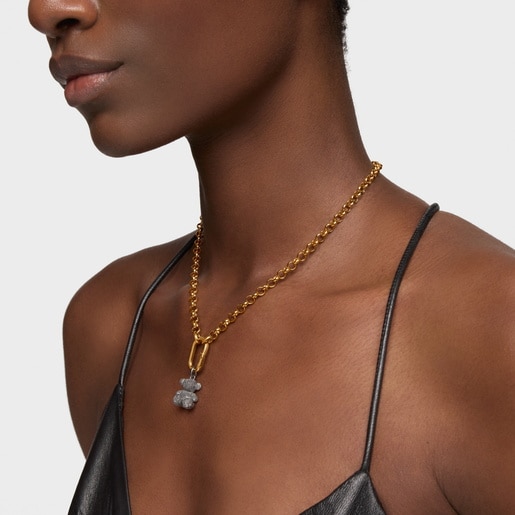 Dije oso mediano de plata dark silver diamantada Bold Bear