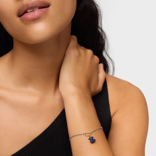 Dije oso pequeño con sodalita y oro 14 kt Bold Bear