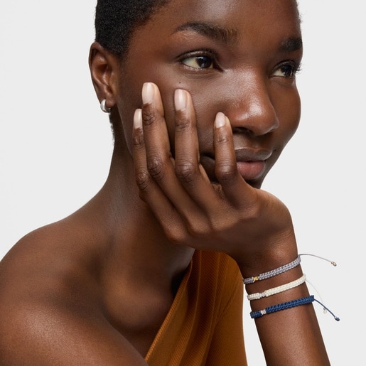 Pulsera oso de plata y nylon blanco TOUS Motivos