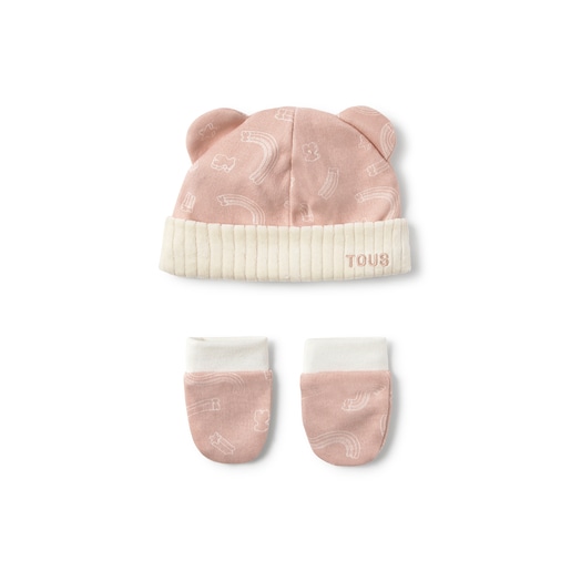 Conjunto de bebé gorro y manoplas Arc rosa