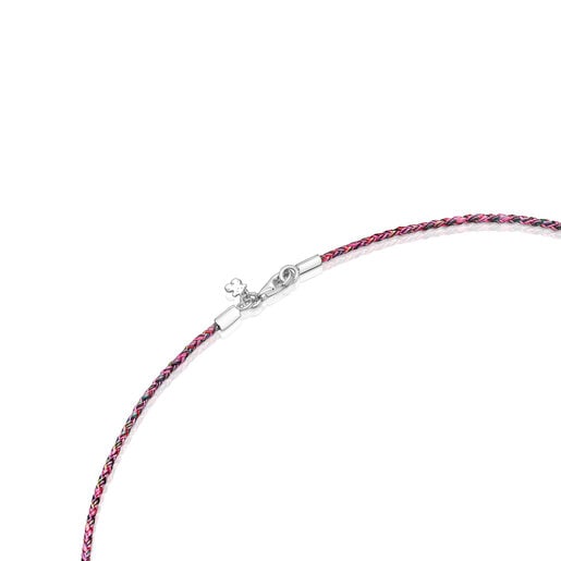 Pink and red braided thread Necklace with silver clasp Efecttous