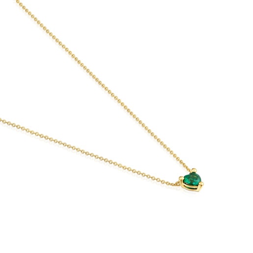 Short 18kt gold plating over silver Necklace with laboratory-grown emerald Garden of Love LGG