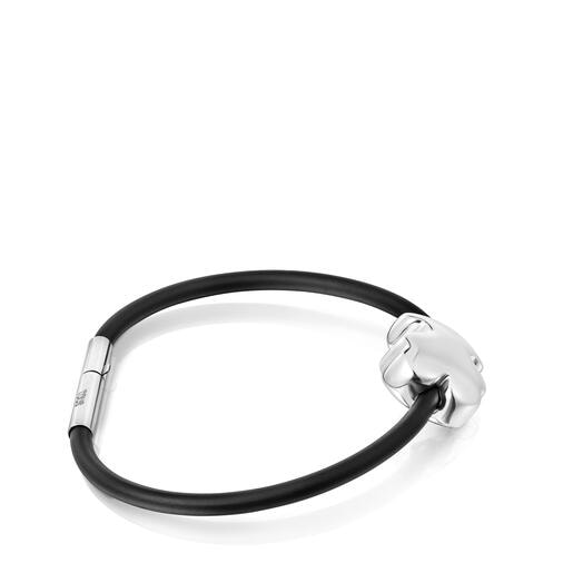 Pulsera oso de plata y caucho 18 mm Bold Motif