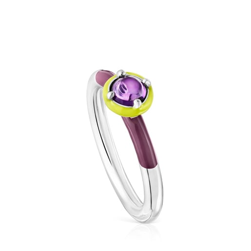 Silver TOUS Vibrant Colors Ring with amethyst and enamel