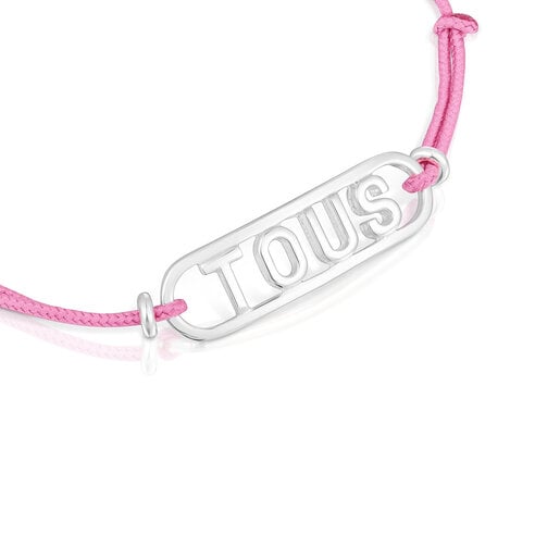 Pulsera de nylon rosa y plata Logo