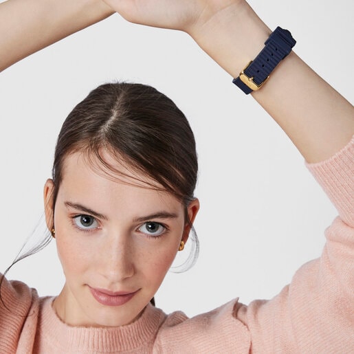 Часы D-Bear Teen из стали с золотистым ионным напылением и с синим силиконовым ремешком