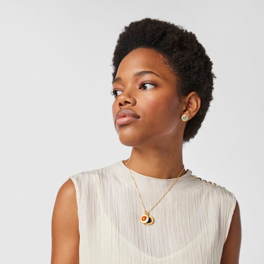 Aretes con baño de oro 18 kt sobre plata y calcedonia Nattfall