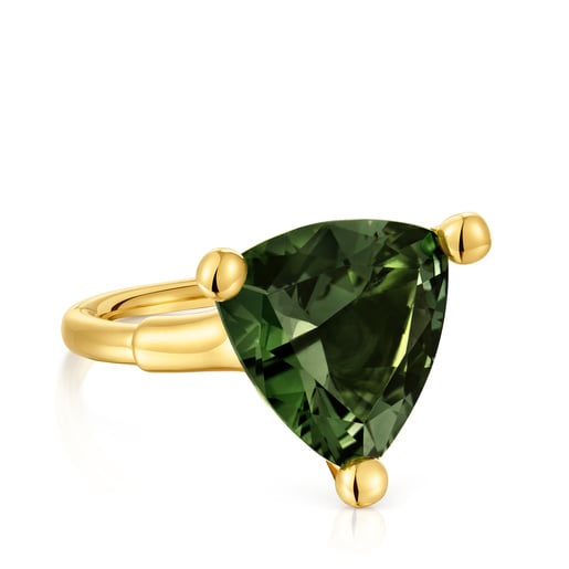 Large Ring in 18kt gold plating over silver and laboratory-grown green spinel TOUS Color Lab