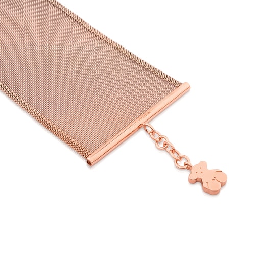 Pulsera de acero rosa con baño de oro rosa 18 kt sobre plata 5 cm Icon Mesh