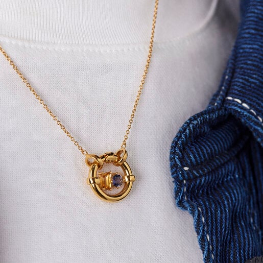 Silver vermeil Hold Pendant with iolite and citrine