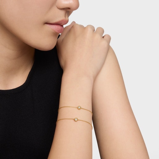 Pulsera cadena con baño de oro 18 kt sobre plata y diamante creado en laboratorio Line LGD