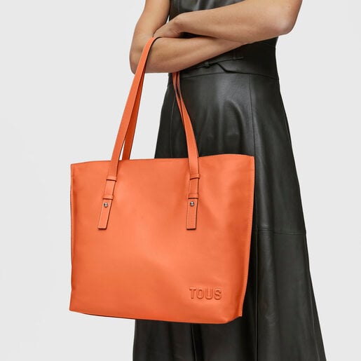 Large orange leather Shopping bag TOUS Candy