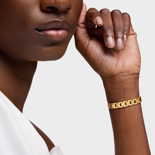 שעון אנלוגי מתוכשט Oval Icon עם צמיד מפלדה בצבע זהב