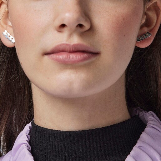 Pendientes trepadores de plata Straight osos