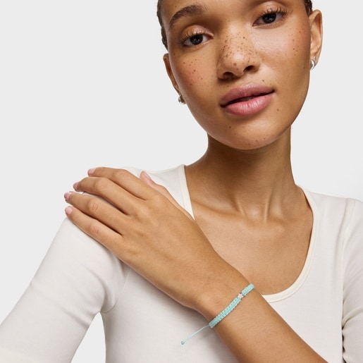 Pulsera estrella de plata y nylon turquesa TOUS Motivos