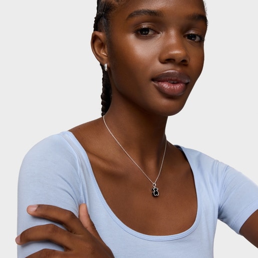 Collar de plata y metacrilato negro Galaxy