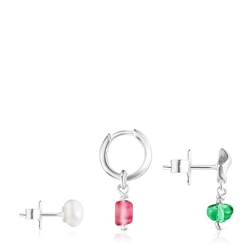 Set of Oceaan shell-pearl Earrings with pink glass