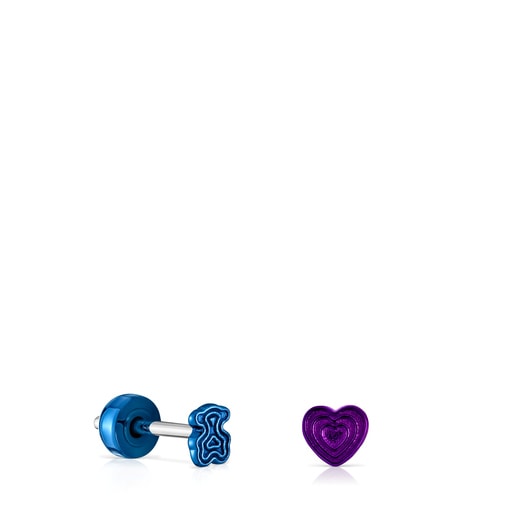 Ohr-Piercing-Set Bickie aus lilafarbenem und blauem IP-Stahl