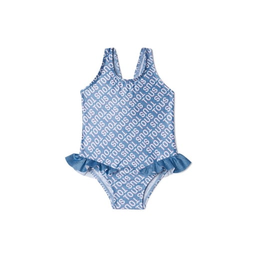 Bañador integral de niña Logo azul