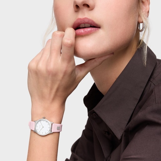 Reloj analógico con correa rosa y acero EPIC ICON KDT CHARMS