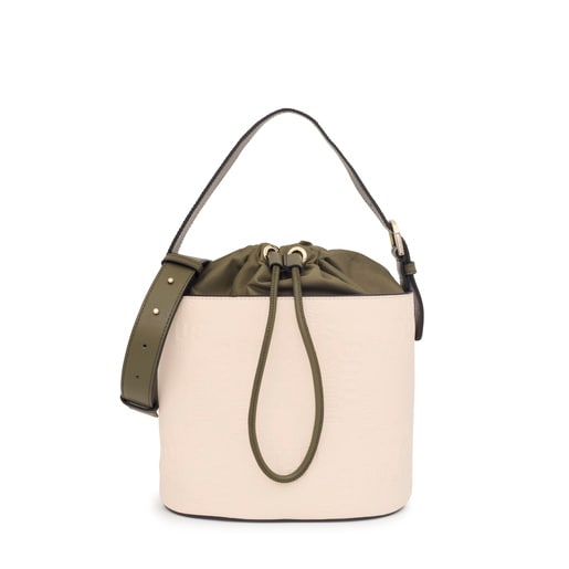 Borsa a secchiello beige e color cachi TOUS Nanda