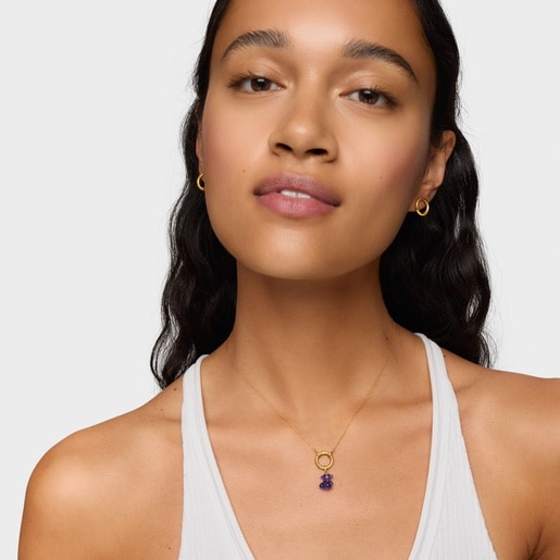 Colgante oso pequeño con amatista y oro 14 kt Bold Bear