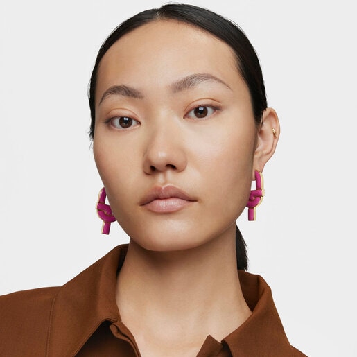 Silver and fuchsia-colored enamel Hoop earrings TOUS MANIFESTO