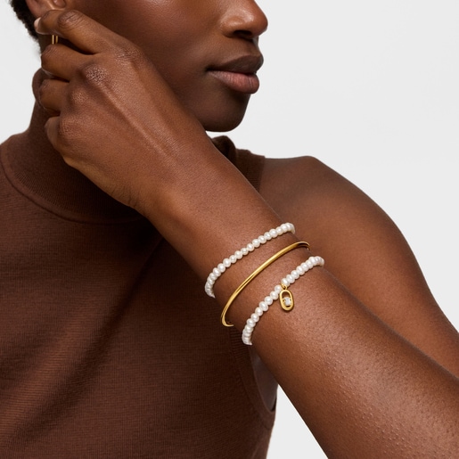 Pulsera elástica con nácar y baño de oro 18 kt sobre plata Camille