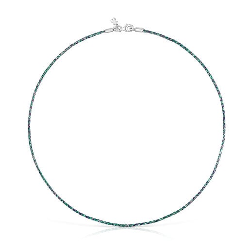 Grün-blaue Halskette aus geflochtenem Garn mit Verschluss aus Silber Efecttous
