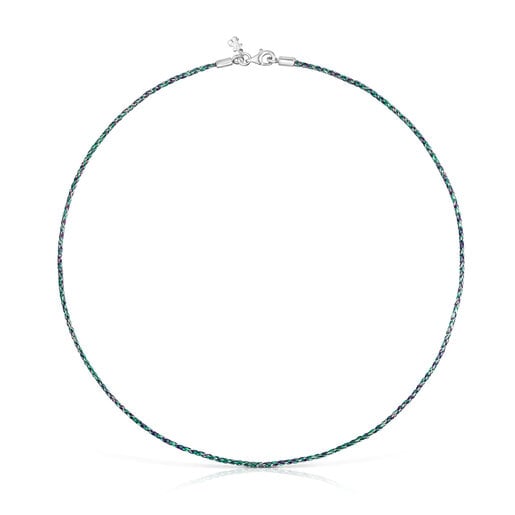 Collana in filo intrecciato verde e blu con chiusura in argento Effecttous