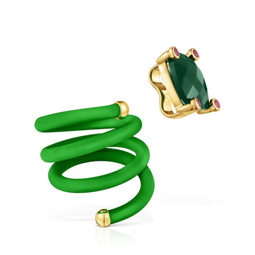 Pack de anillos verde y naranja con gemas St. Tropez Caucho