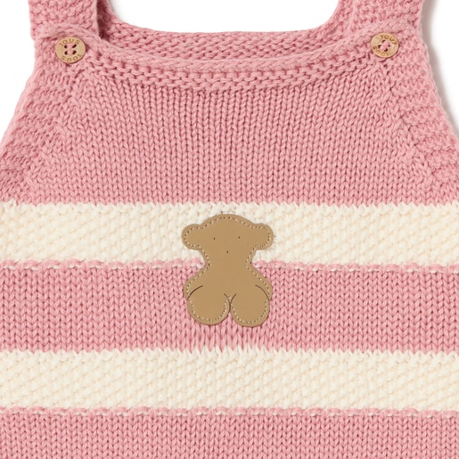 Knitted baby romper in Tricot stripy pink