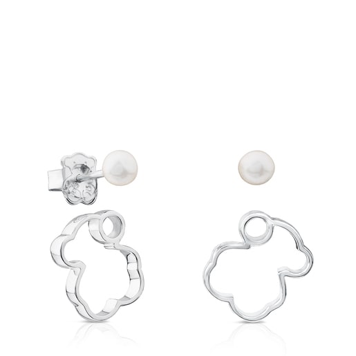 Silver TOUS Silueta Earrings with Pearl 1,4cm.