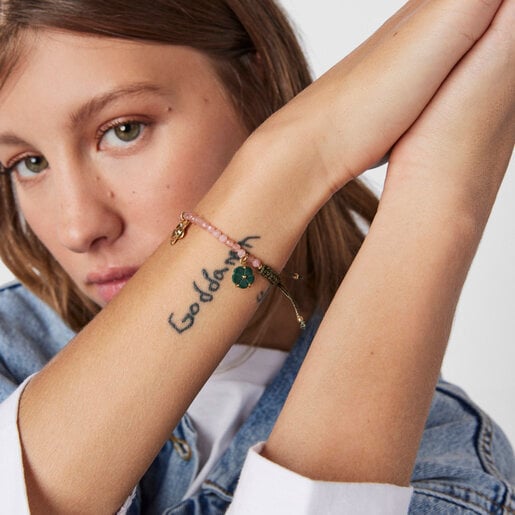 Браслет Fragile Nature из вермеля с драгоценными камнями на шнурке