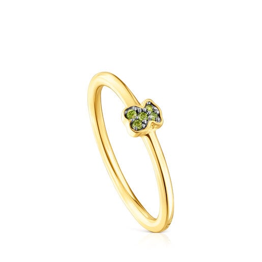 Silver vermeil TOUS New Motif Ring with chrome diopside bear