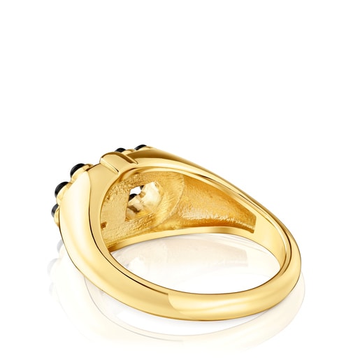 Stříbrný Pečetní prsten pozlacený 18karátovým zlatem s onyxem TOUS MANIFESTO