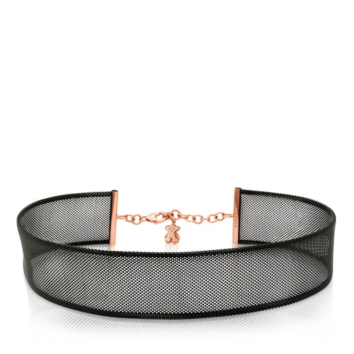 Collar de acero con baño de oro rosa 18 kt sobre plata Icon Mesh