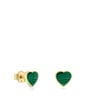 Orecchini a cuore in oro 14 kt e malachite XXS