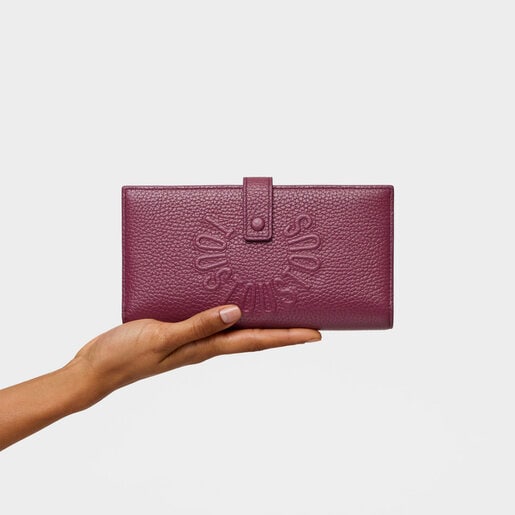 Portefeuille Flap en cuir bordeaux grand TOUS Miranda