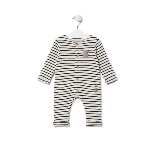 Striped baby playsuit in Black Ecru