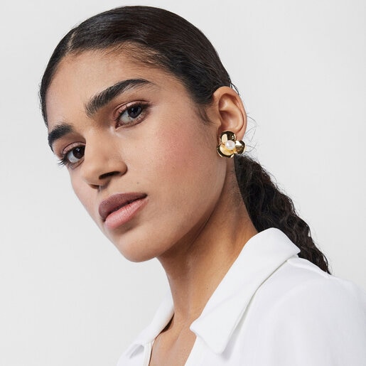 עגילי עלי כותרת Fragile Nature מוורמיל כסף עם פנינה