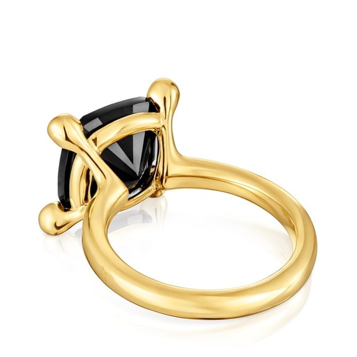 Bague en argent plaqué or 18 ct et onyx moyenne Color Black