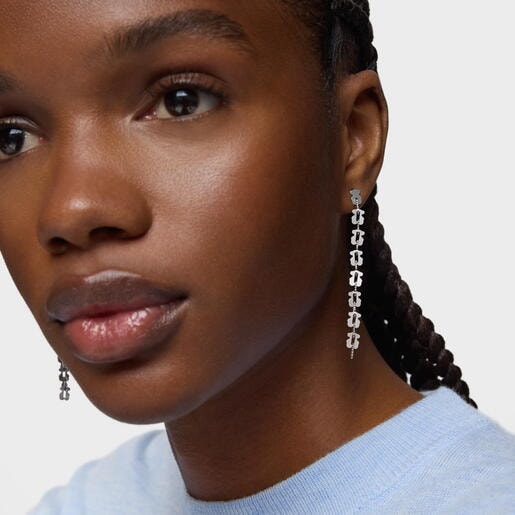 Pendientes largos de acero con motivos oso Carrusel