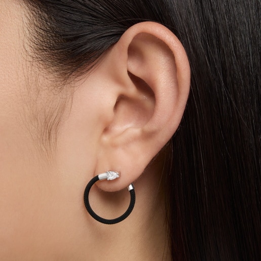 Platinum, black steel and lab-grown diamonds Hoop earrings TOUS Mesh LGD