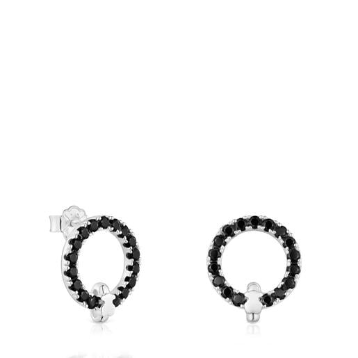 Aretes círculo de plata y espinela negra Straight