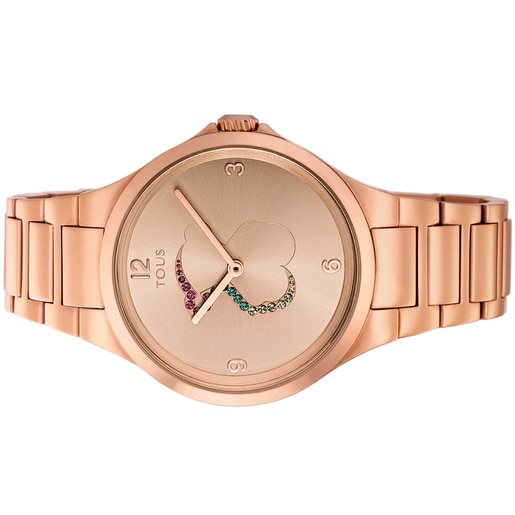 Montre Motion en Acier IP rosé avec Cristaux de couleur