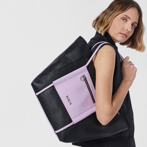 תיק קניות TOUS Empire גדול מעור בצבעי שחור וסגול