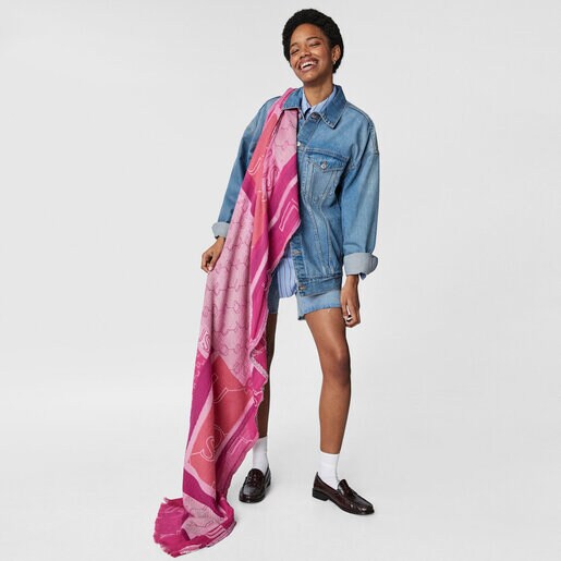 Fuchsia Script Soft Jacquard Foulard