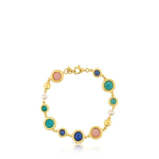 Vermeil Silver Alecia Bracelet with Amazonite, Rose Opal, Quartz with Dumortierite and Pearl